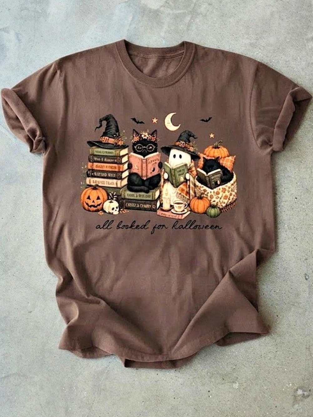 All Booked For Halloween Cats Ghost Comfort Colors T-Shirt Tee